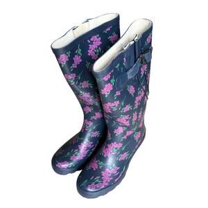 Serra Tall Rain Boots Navy Foral Adjustable Size‎ 9